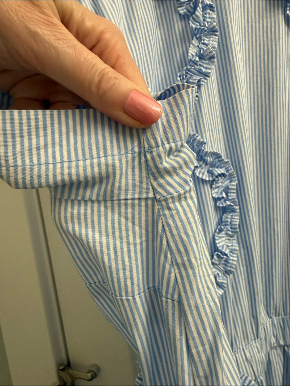 Light Blue Ruffle-Trim Button-Front Midi Dress - Picture 6 of 8